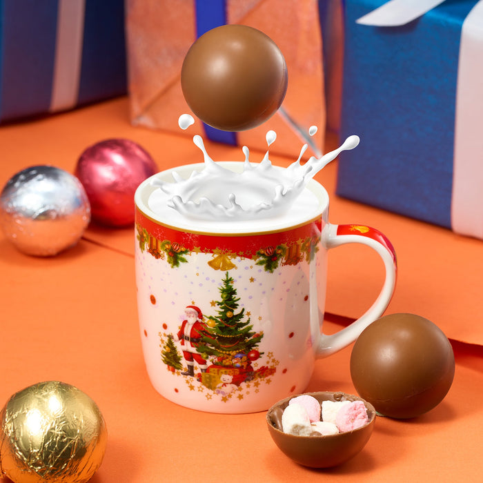 Hot Chocolate Bombs - Set of 6-2 Flavors White & Red Swirl Design Caramel & Fudge Brownie Candy Chocolates - Delicious Cocoa Bombs Filled with Marshmallows - Gift Melting Marshmallow Delicious Gifts