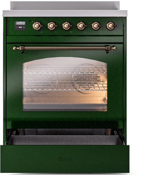ILVE Nostalgie II 30" Electric Range, Emerald Green, Bronze Trim UPI304NMPEGB