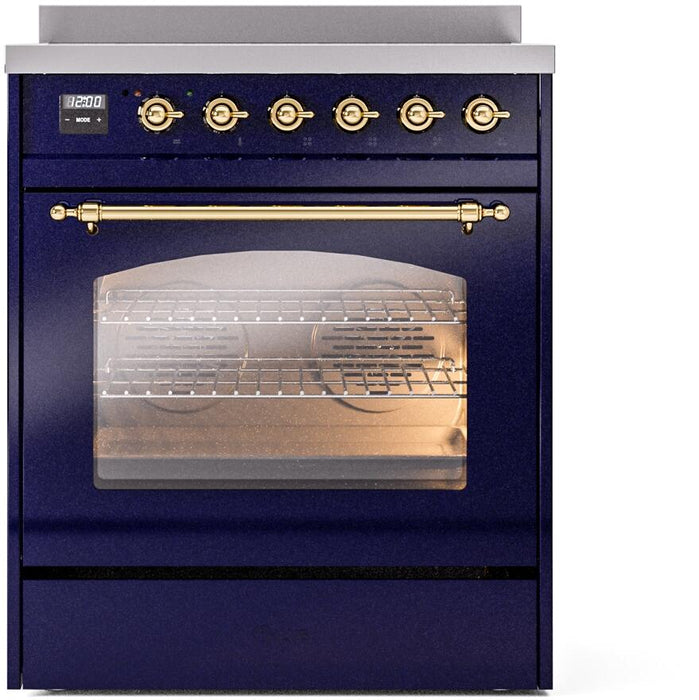 ILVE Nostalgie II 30" Electric Range, Blue, Brass Trim UPI304NMPMBG