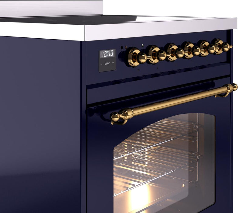 ILVE Nostalgie II 30" Electric Range, Blue, Brass Trim UPI304NMPMBG