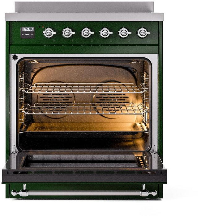 ILVE Nostalgie II 30" Electric Range, Emerald Green, Chrome Trim UPI304NMPEGC