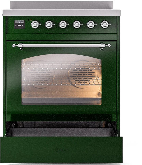 ILVE Nostalgie II 30" Electric Range, Emerald Green, Chrome Trim UPI304NMPEGC