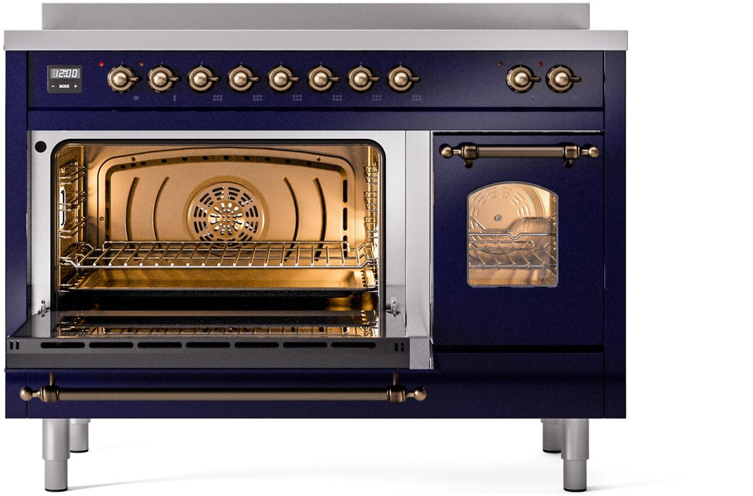 ILVE Nostalgie II 48" Electric Range, Blue, Bronze Trim UPI486NMPMBB