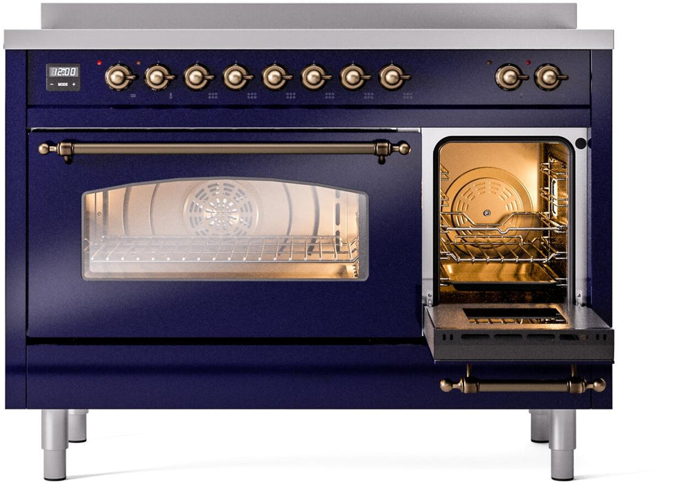 ILVE Nostalgie II 48" Electric Range, Blue, Bronze Trim UPI486NMPMBB