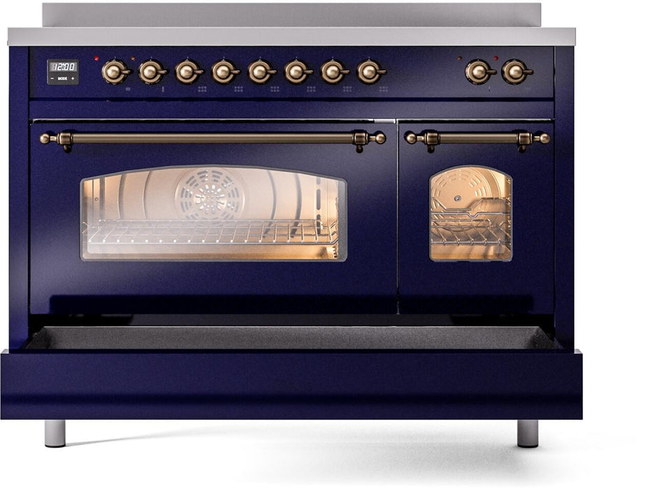ILVE Nostalgie II 48" Electric Range, Blue, Bronze Trim UPI486NMPMBB