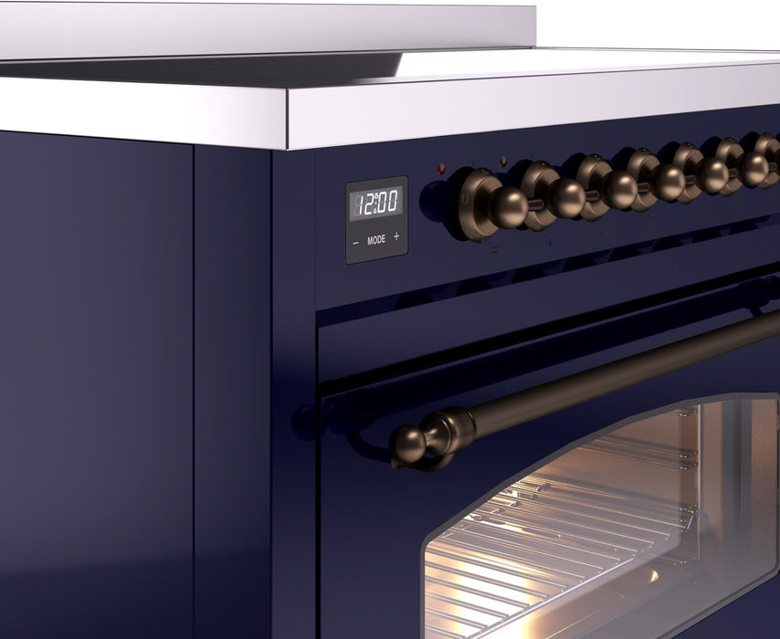 ILVE Nostalgie II 48" Electric Range, Blue, Bronze Trim UPI486NMPMBB