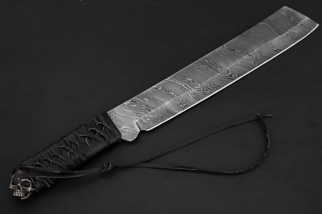 9 Inch Damascus Steel Tanto Knife with Cord Wrapped Handle – 16 Inch Overall
