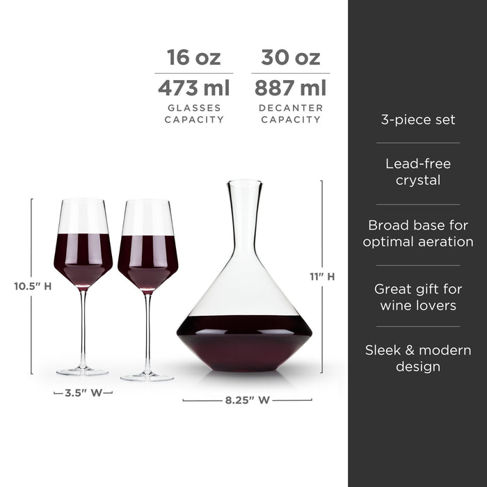 Raye Angled Crystal Bordeaux Decanter & Wine Glass Set