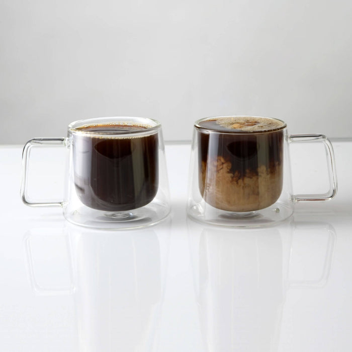 Double Walled Glass Coffee Drink Mug with Handle - Set of 2 - 8.5oz