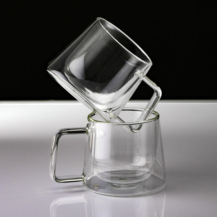 Double Walled Glass Coffee Drink Mug with Handle - Set of 2 - 8.5oz