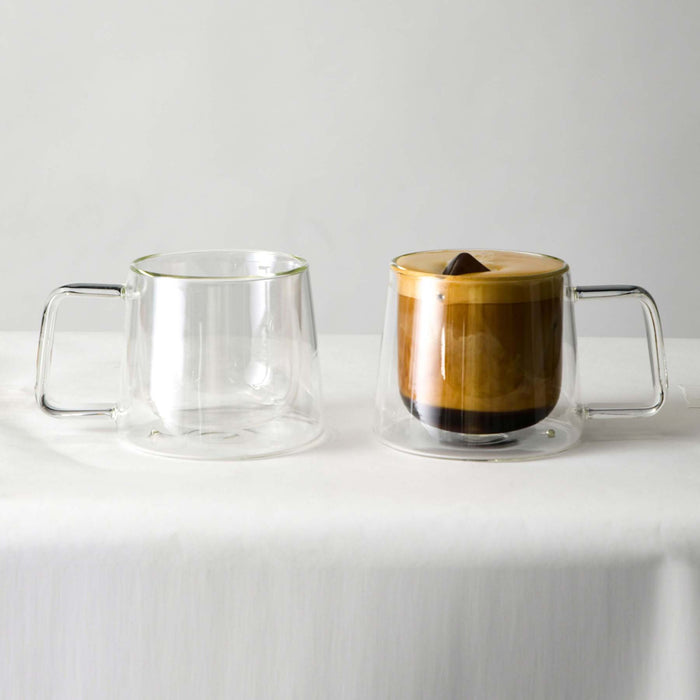 Double Walled Glass Coffee Drink Mug with Handle - Set of 2 - 8.5oz