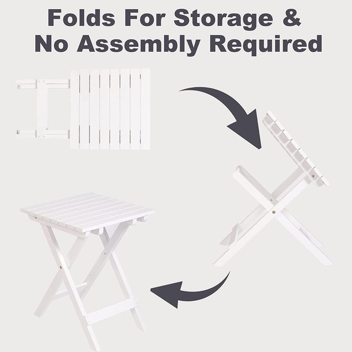 Outdoor Wooden Folding Square Side Table, Portable Lounge End Table, White