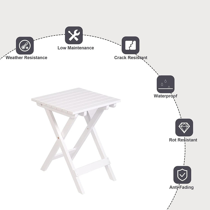 Outdoor Wooden Folding Square Side Table, Portable Lounge End Table, White