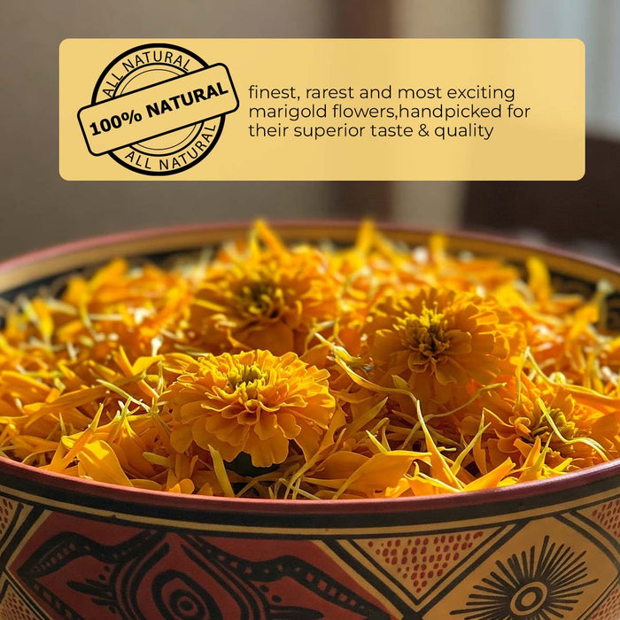 Dried Marigold Calendula flowers, Calendula Tea, 2.6oz I Calendula Officinalis | Caléndula pétalos I Akshit Pétales de Souci Bio | Flor De Calendula
