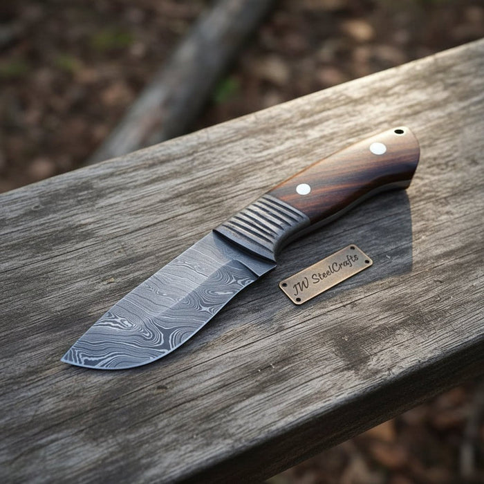 Drop Point Skinner Knife Damascus Steel Blade Rosewood Handle 4 Inch Fixed Blade Hunting Knife