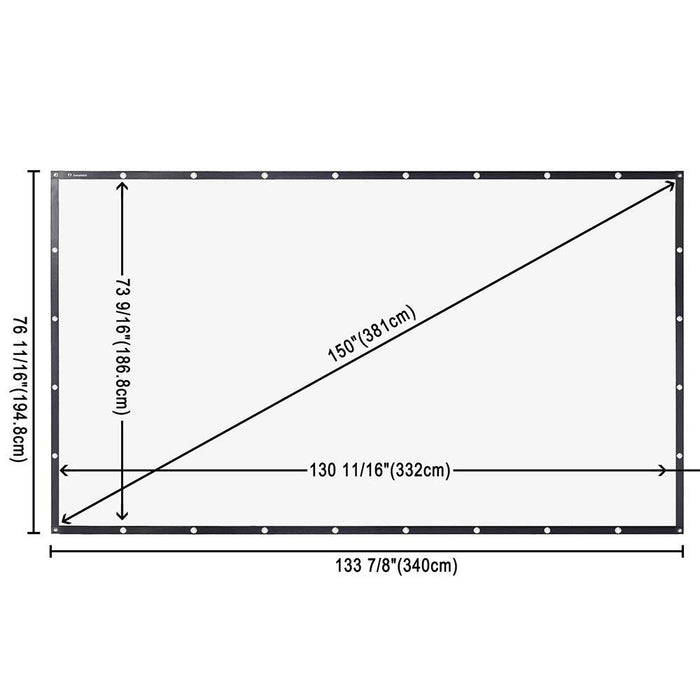 Yescom 150" 16:9 Movie Projector Screen PVC Front Material