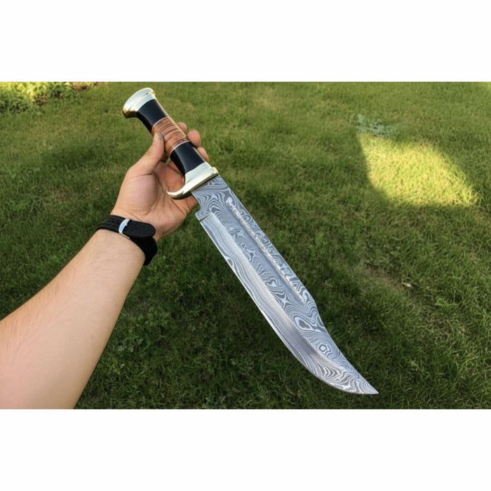 Dundee Clip Point Bowie Knife – Handmade 17 Inch Frontier Blade, Damascus or High Polish Steel | JW SteelCrafts