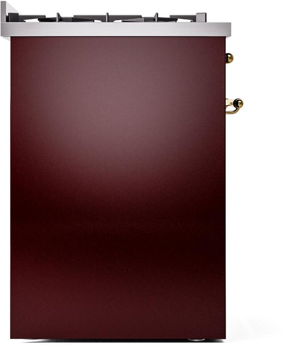 ILVE Nostalgie II 30" Dual Fuel Natural Gas Range, Burgundy, Brass Trim UP30NMPBUG