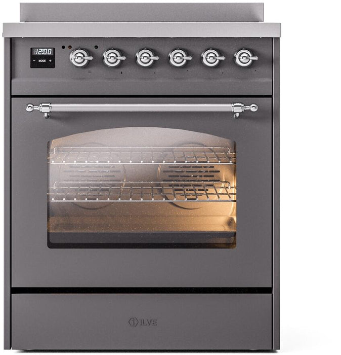 ILVE Nostalgie II 30" Electric Range, Matte Graphite, Chrome Trim UPI304NMPMGC