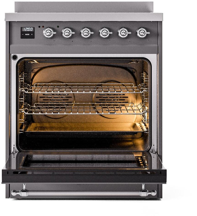 ILVE Nostalgie II 30" Electric Range, Matte Graphite, Chrome Trim UPI304NMPMGC