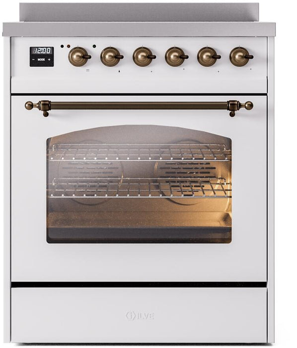 ILVE Nostalgie II 30" Electric Range, White, Bronze Trim UPI304NMPWHB
