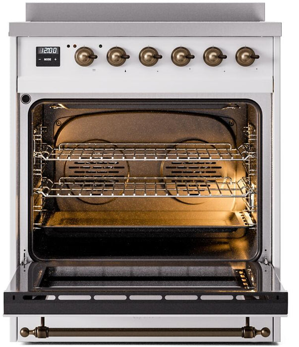 ILVE Nostalgie II 30" Electric Range, White, Bronze Trim UPI304NMPWHB