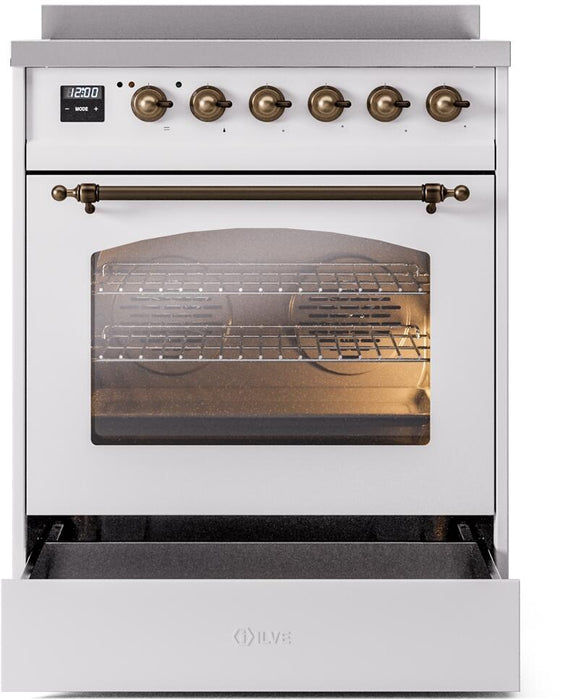 ILVE Nostalgie II 30" Electric Range, White, Bronze Trim UPI304NMPWHB