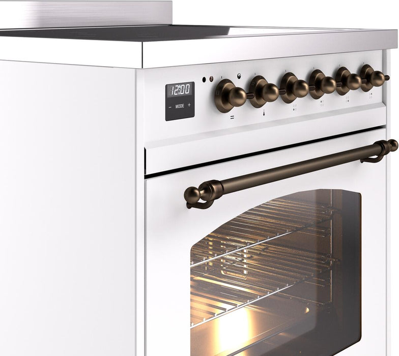ILVE Nostalgie II 30" Electric Range, White, Bronze Trim UPI304NMPWHB