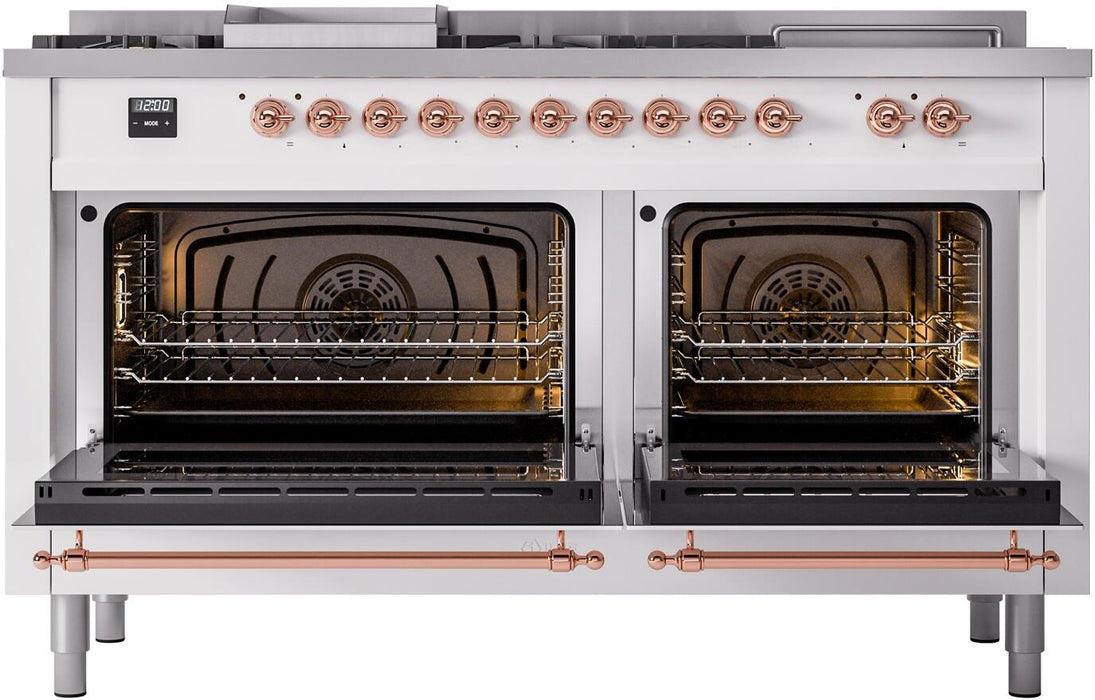 ILVE Nostalgie II 60" Dual Fuel Natural Gas Range, White, Copper Trim UP60FSNMPWHP