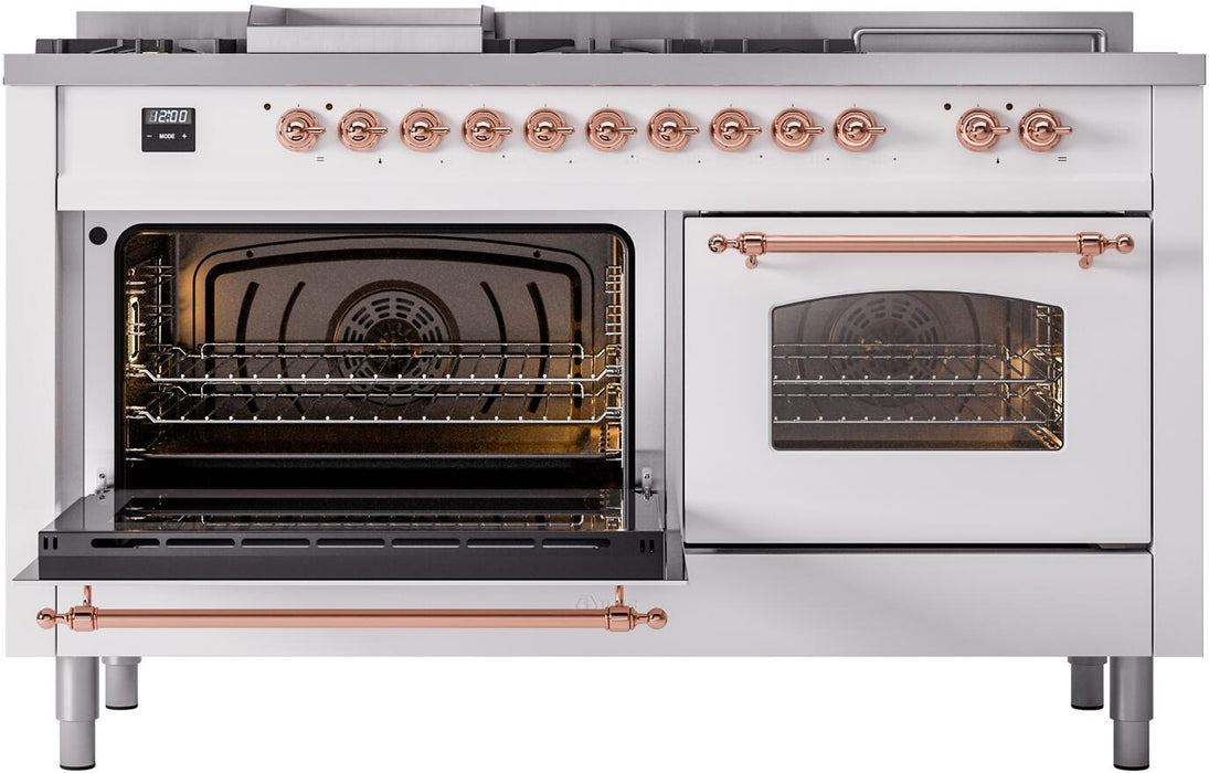 ILVE Nostalgie II 60" Dual Fuel Natural Gas Range, White, Copper Trim UP60FSNMPWHP