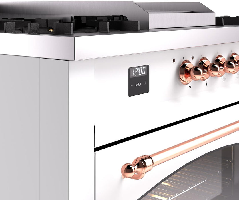 ILVE Nostalgie II 60" Dual Fuel Natural Gas Range, White, Copper Trim UP60FSNMPWHP
