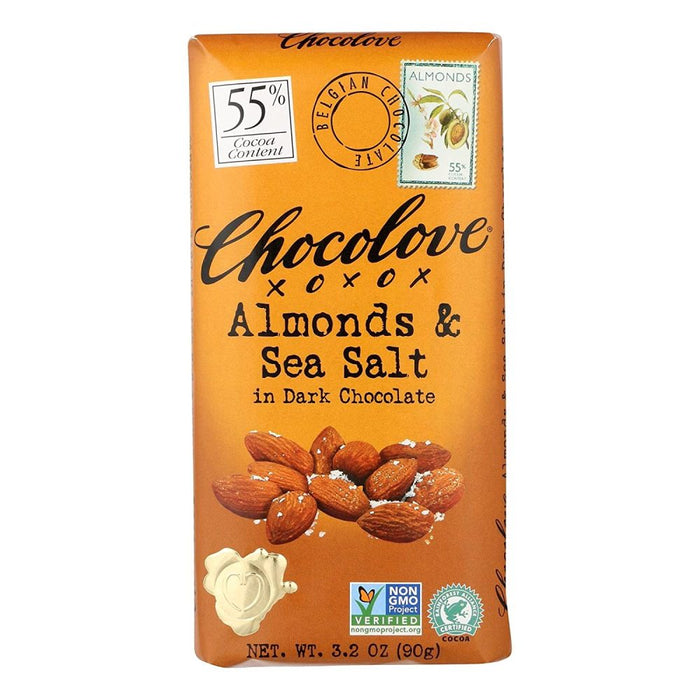 Chocolove - Bar Milk Chocolate Almond Sea Salt (Pack of 12) 3.2 Oz