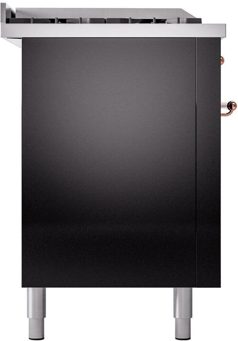 ILVE Nostalgie II 60" Dual Fuel Natural Gas Range, Glossy Black, CopperTrim UP60FSNMPBKP