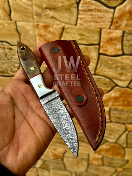 EDC Skinner Knife Damascus Steel, 6.5” Fixed Blade
