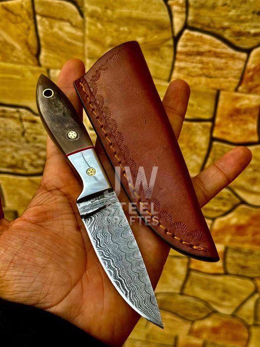 EDC Skinner Knife Damascus Steel, 6.5” Fixed Blade