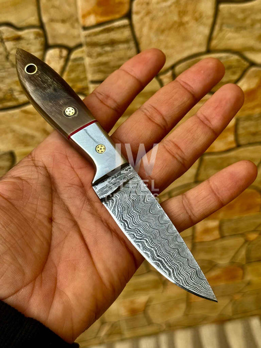 EDC Skinner Knife Damascus Steel, 6.5” Fixed Blade