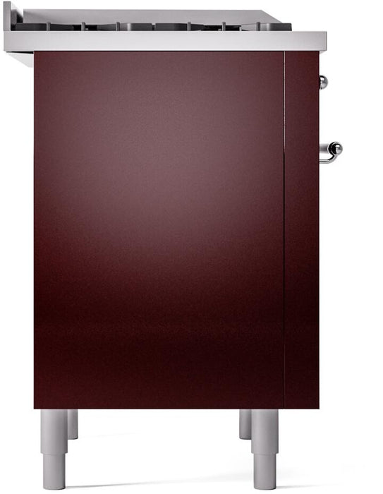 ILVE Nostalgie II 36" Dual Fuel Natural Gas Range, Burgundy, Chrome Trim UP36FNMPBUC