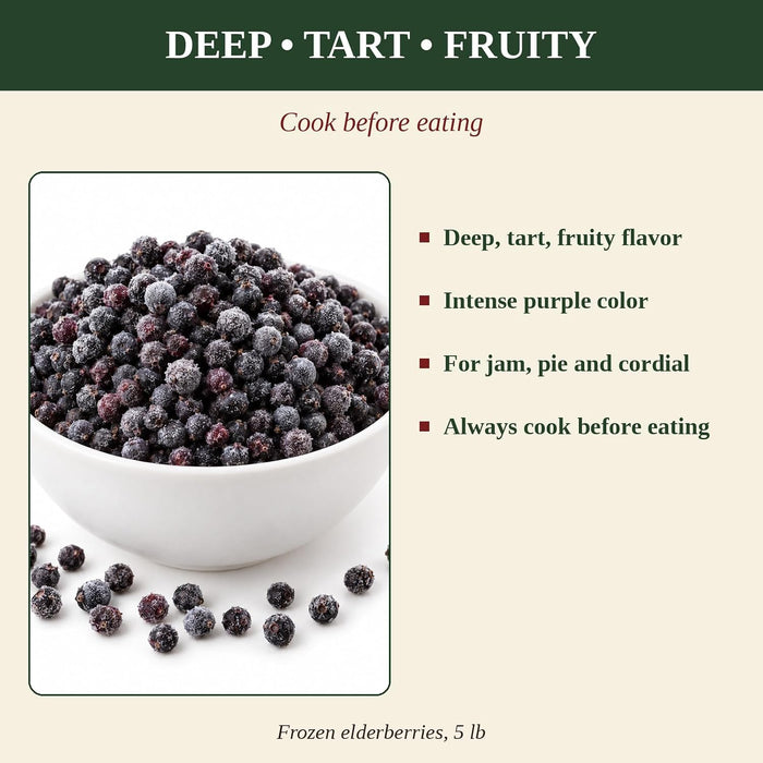 Frozen Elderberries, Whole Berries, 5 lb