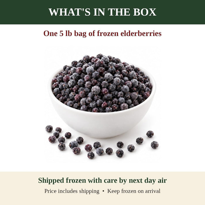 Frozen Elderberries, Whole Berries, 5 lb