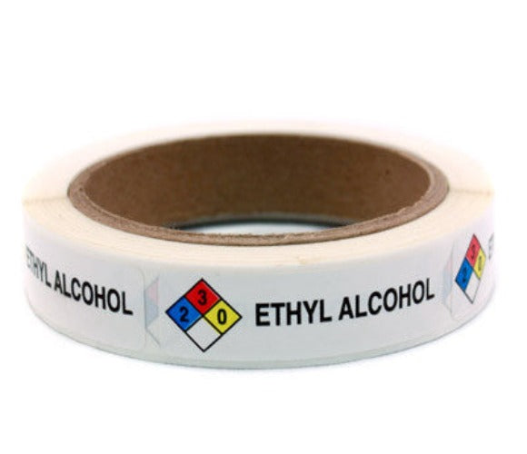 "Ethyl Alcohol" HMIG Safety Labels, 0.75" x 2.5", 250/ROLL