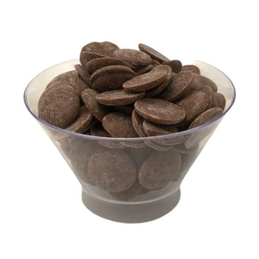 Bag of Van Leer Milk EZ Ultimate, premium milk chocolate wafers designed for uniform melting and rich flavor in baking and confections.