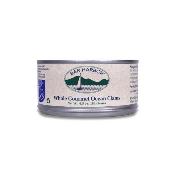 Bar Harbor Whole Gourmet Ocean Clams - 6.5 Oz Can (Pack of 12)