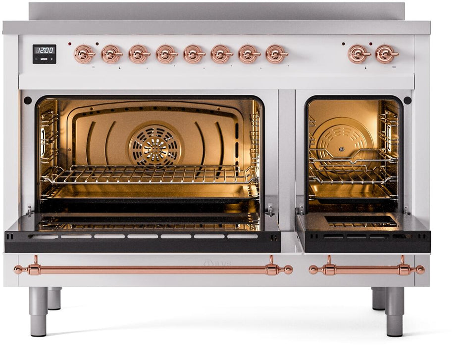 ILVE Nostalgie II 48" Electric Range, White, Copper Trim UPI486NMPWHP