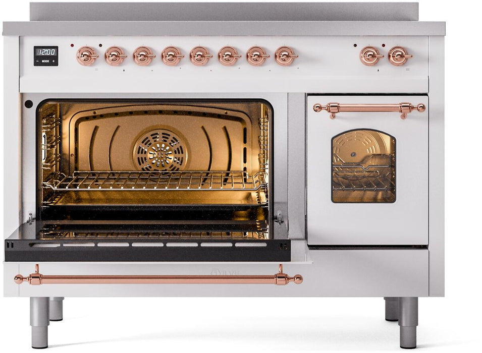 ILVE Nostalgie II 48" Electric Range, White, Copper Trim UPI486NMPWHP