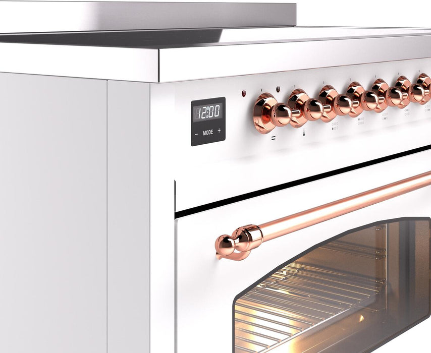 ILVE Nostalgie II 48" Electric Range, White, Copper Trim UPI486NMPWHP