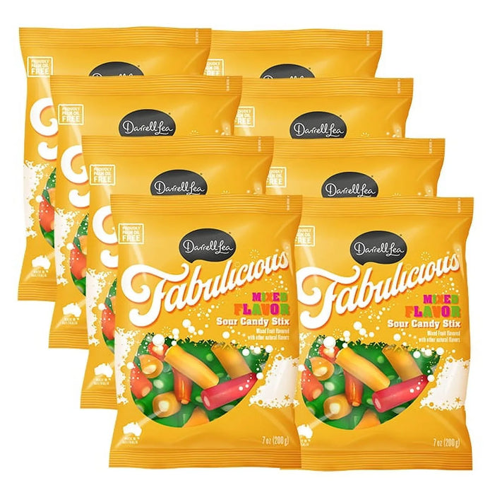 Darrell Lea Sour Sticks Mixed Flavor, 7 oz (Pack of 8) - Australian Dairy-Free Candy