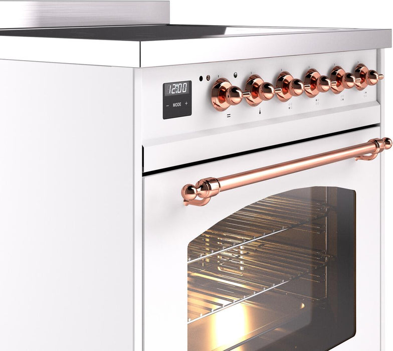 ILVE Nostalgie II 30" Electric Range, White, Copper Trim UPI304NMPWHP