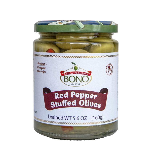 Bono Red Pepper Stuffed Olives - Case of 6 (5.6 oz Pouches)