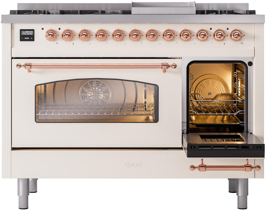 ILVE Nostalgie II 48" Dual Fuel Natural Gas Range, Antique White, Copper Trim UP48FNMPAWP