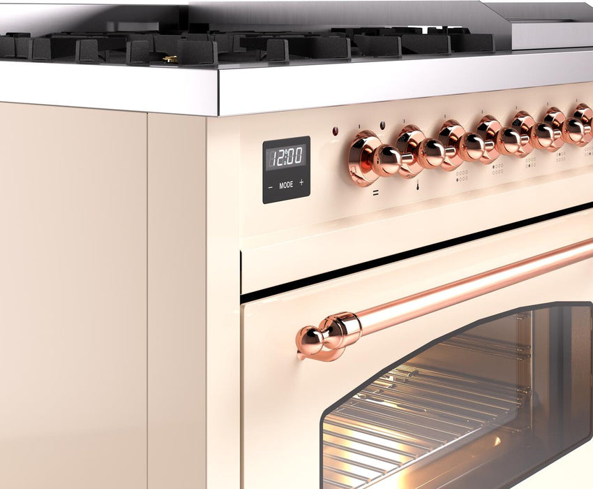 ILVE Nostalgie II 48" Dual Fuel Natural Gas Range, Antique White, Copper Trim UP48FNMPAWP